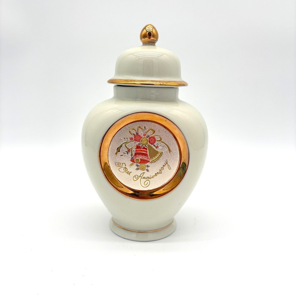 50th Anniversary Art of Chokin 24K Gold Edged Ginger Jar Lidded Urn Japan Roman